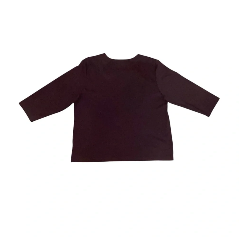 Alfred Dunner Floral Studded Brown/Metallic Square Neck 3/4 Sleeve Top - Picture 2 of 4
